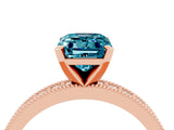 Rose gold Emerald Cut Blue Topaz Milgrain Pavé Engagement Ring with Four-Prong Setting_16
