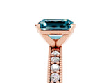 Rose gold Emerald Cut Blue Topaz Milgrain Pavé Engagement Ring with Four-Prong Setting_17