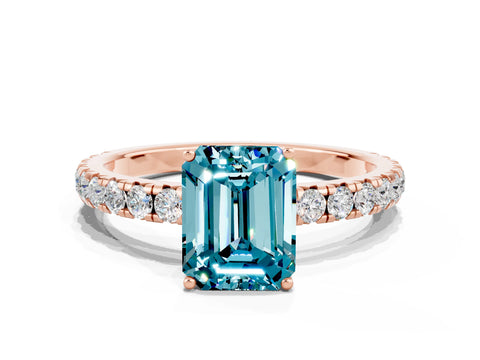 Rose gold Emerald Cut Blue Topaz Pavé Solitaire Engagement Ring with Four-Prong Setting_12