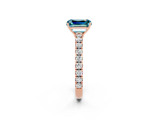 Rose gold Emerald Cut Blue Topaz Pavé Solitaire Engagement Ring with Four-Prong Setting