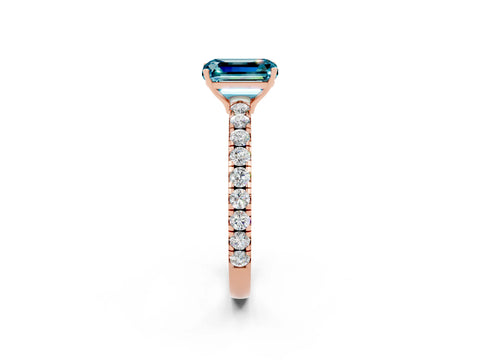 Rose gold Emerald Cut Blue Topaz Pavé Solitaire Engagement Ring with Four-Prong Setting_14