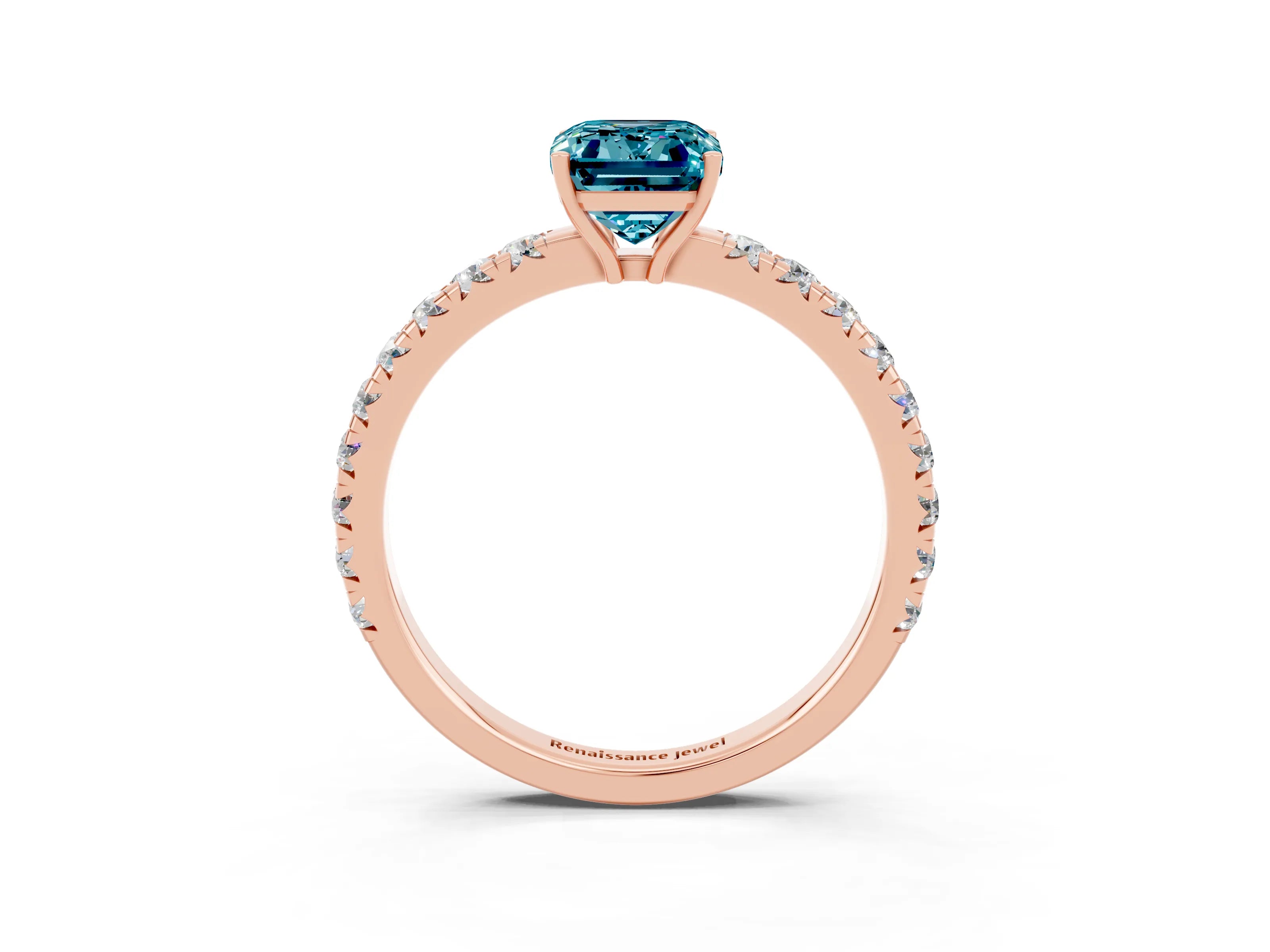 Rose gold Emerald Cut Blue Topaz Pavé Solitaire Engagement Ring with Four-Prong Setting_15