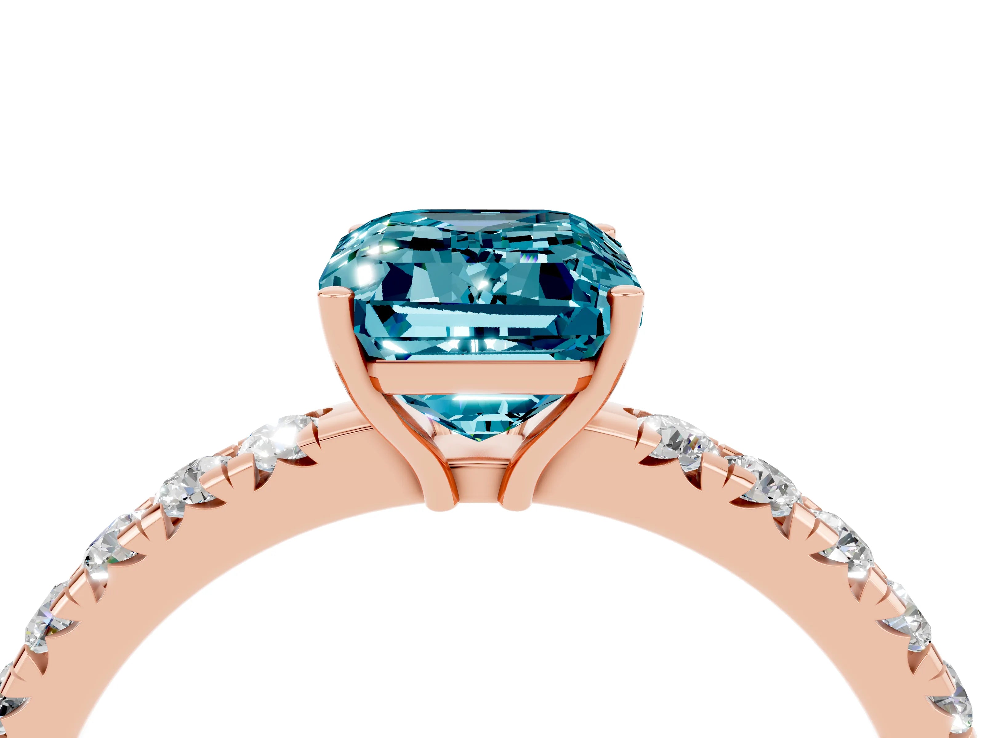 Rose gold Emerald Cut Blue Topaz Pavé Solitaire Engagement Ring with Four-Prong Setting_16