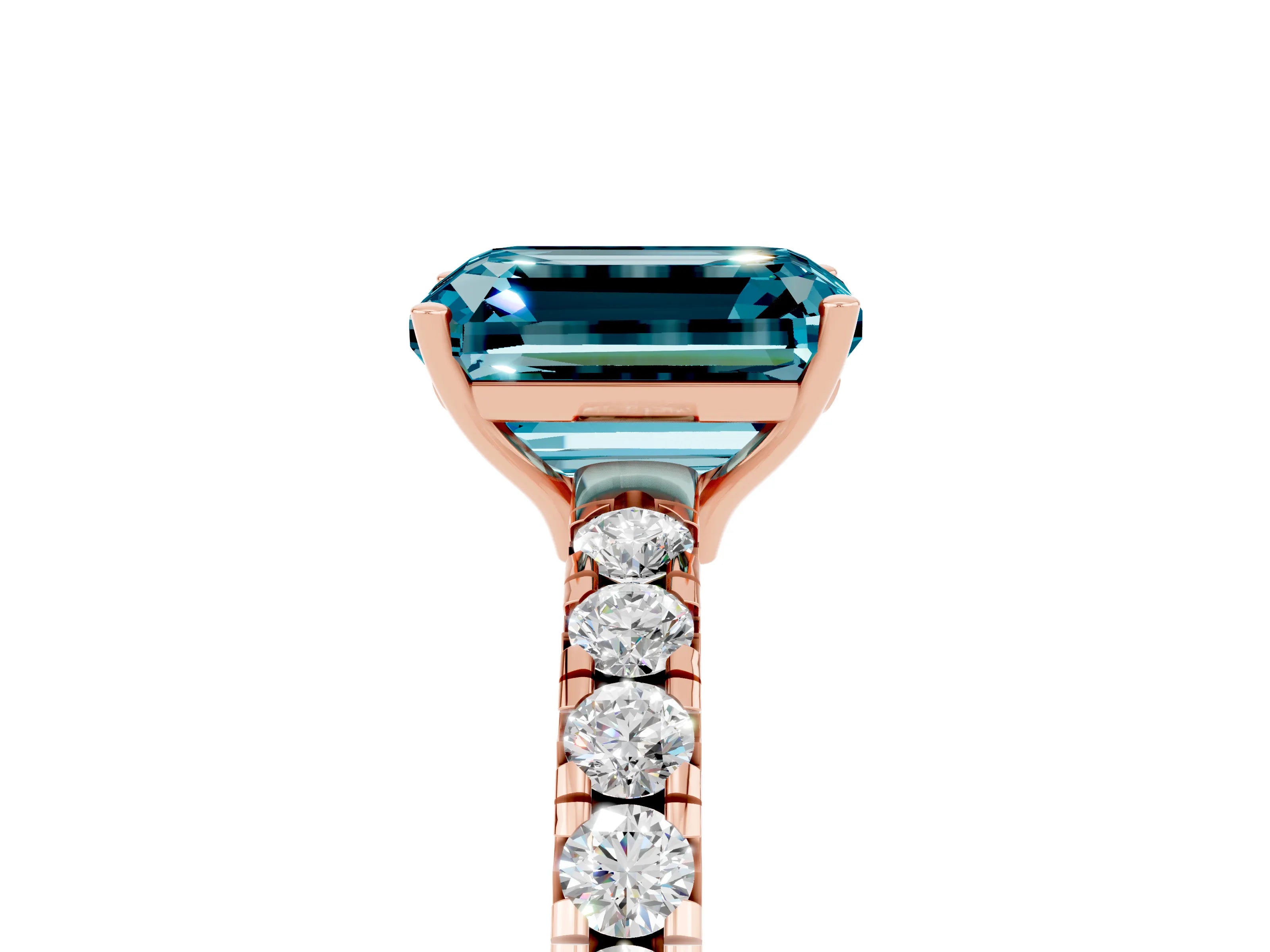 Rose gold Emerald Cut Blue Topaz Pavé Solitaire Engagement Ring with Four-Prong Setting_17