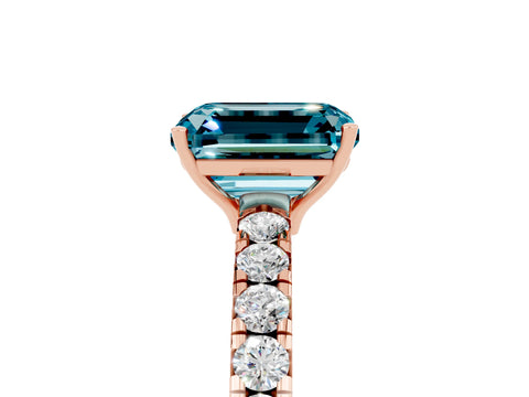 Rose gold Emerald Cut Blue Topaz Pavé Solitaire Engagement Ring with Four-Prong Setting_17