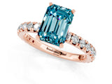 Rose gold Emerald Cut Blue Topaz Pavé Solitaire Ring with Round Band and Prong Setting_25