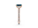 Rose gold Emerald Cut Blue Topaz Pavé Solitaire Ring with Round Band and Prong Setting_26