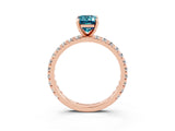 Rose gold Emerald Cut Blue Topaz Pavé Solitaire Ring with Round Band and Prong Setting_27