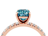 Rose gold Emerald Cut Blue Topaz Pavé Solitaire Ring with Round Band and Prong Setting_28