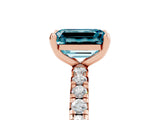Rose gold Emerald Cut Blue Topaz Pavé Solitaire Ring with Round Band and Prong Setting_29