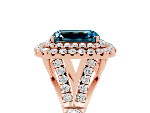 Rose gold Emerald Cut Blue Topaz Pavé Split Shank Double Halo Engagement Ring_5