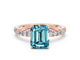 Rose gold Emerald Cut Blue Topaz Pave Band Solitaire Ring with Four-Prong Setting_36