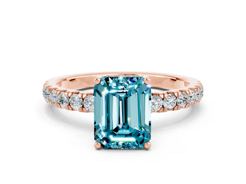Rose gold Emerald Cut Blue Topaz Pave Band Solitaire Ring with Four-Prong Setting_36