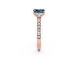 Rose gold Emerald Cut Blue Topaz Pave Band Solitaire Ring with Four-Prong Setting_38