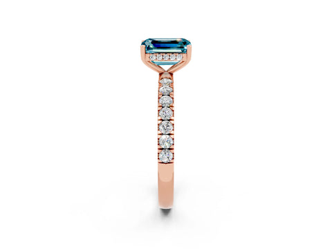 Rose gold Emerald Cut Blue Topaz Pave Band Solitaire Ring with Four-Prong Setting_38