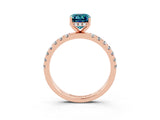 Rose gold Emerald Cut Blue Topaz Pave Band Solitaire Ring with Four-Prong Setting_39