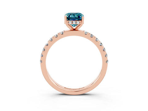 Rose gold Emerald Cut Blue Topaz Pave Band Solitaire Ring with Four-Prong Setting_39