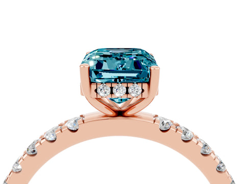 Rose gold Emerald Cut Blue Topaz Pave Band Solitaire Ring with Four-Prong Setting_40
