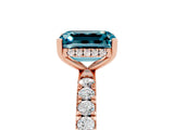 Rose gold Emerald Cut Blue Topaz Pave Band Solitaire Ring with Four-Prong Setting_41