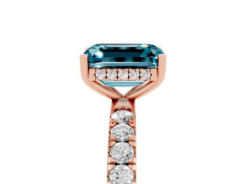 Rose gold Emerald Cut Blue Topaz Pave Band Solitaire Ring with Four-Prong Setting_41