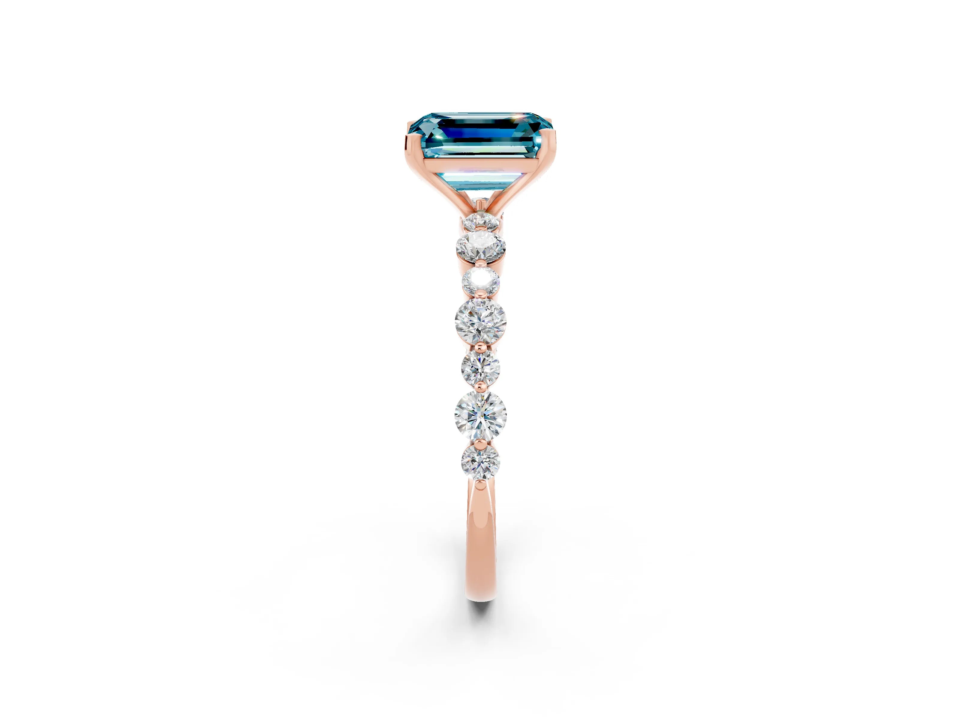 Rose gold Emerald Cut Blue Topaz Prong Set Engagement Ring with Pavé Band_2