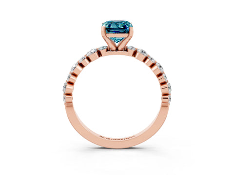 Rose gold Emerald Cut Blue Topaz Prong Set Engagement Ring with Pavé Band_3