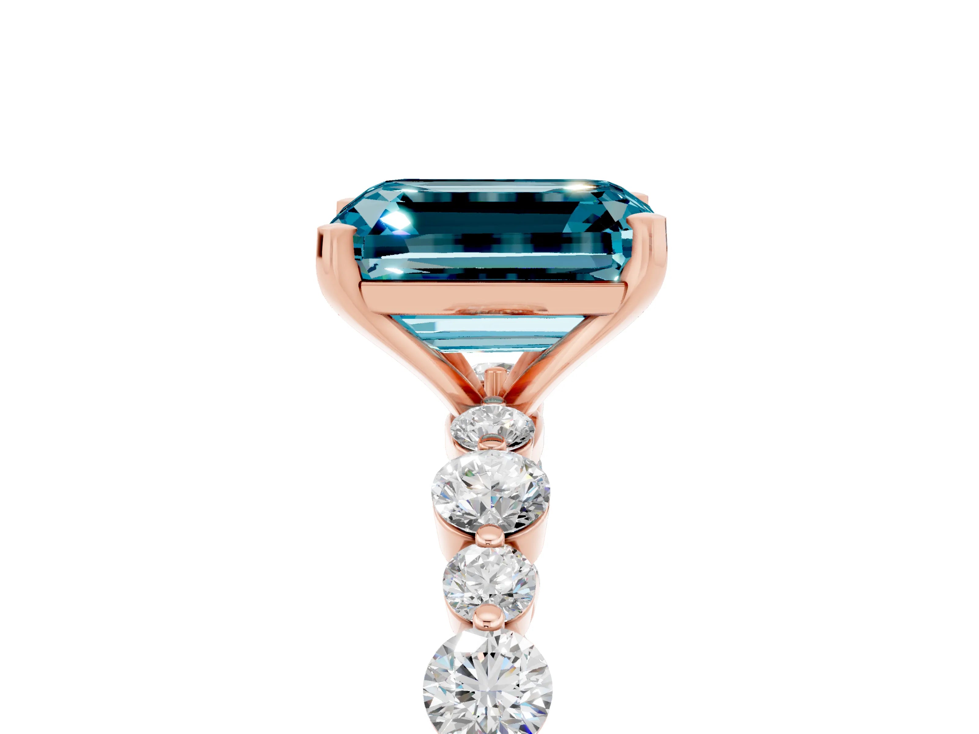 Rose gold Emerald Cut Blue Topaz Prong Set Engagement Ring with Pavé Band_5