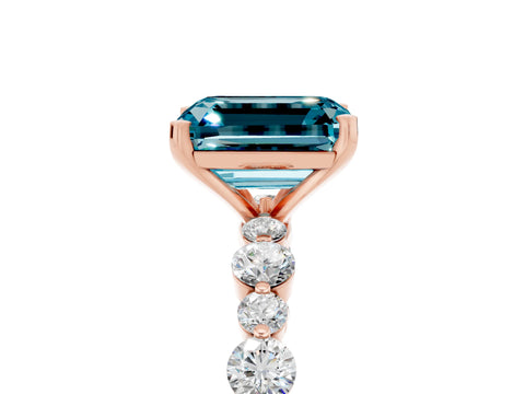 Rose gold Emerald Cut Blue Topaz Prong Set Engagement Ring with Pavé Band_5