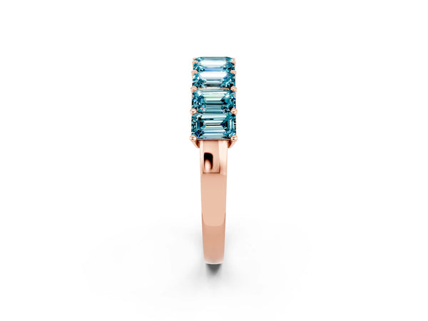 Rose gold Emerald Cut Blue Topaz Prong-Set Eternity Band