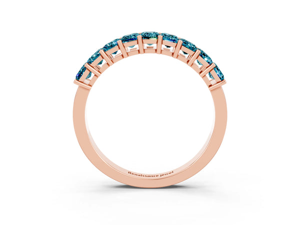 Rose gold Emerald Cut Blue Topaz Prong-Set Eternity Band