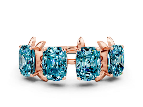 Rose gold Emerald Cut Blue Topaz Prong-Set Half Eternity Band