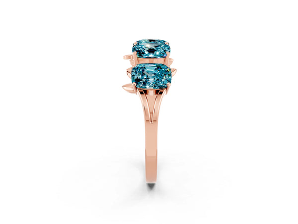 Rose gold Emerald Cut Blue Topaz Prong-Set Half Eternity Band