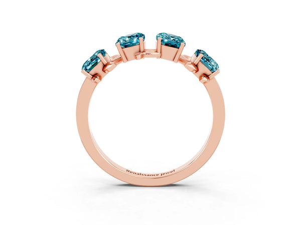 Rose gold Emerald Cut Blue Topaz Prong-Set Half Eternity Band