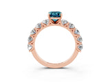 Rose gold Emerald Cut Blue Topaz Prong Setting with Side Stones on a Pave Band_3