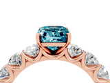 Rose gold Emerald Cut Blue Topaz Prong Setting with Side Stones on a Pave Band_4