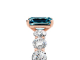 Rose gold Emerald Cut Blue Topaz Prong Setting with Side Stones on a Pave Band_5