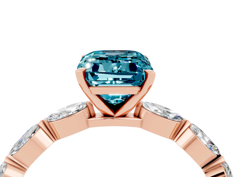 Rose gold Emerald Cut Blue Topaz Ring with Marquise Side Stones and Prong Setting_4