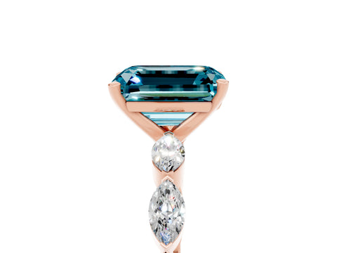 Rose gold Emerald Cut Blue Topaz Ring with Marquise Side Stones and Prong Setting_5