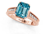 Rose gold Emerald Cut Blue Topaz Ring with Milgrain Pavé Band and Four-Prong Setting_13