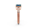 Rose gold Emerald Cut Blue Topaz Ring with Milgrain Pavé Band and Four-Prong Setting_14