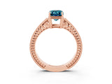 Rose gold Emerald Cut Blue Topaz Ring with Milgrain Pavé Band and Four-Prong Setting_15
