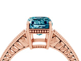 Rose gold Emerald Cut Blue Topaz Ring with Milgrain Pavé Band and Four-Prong Setting_16