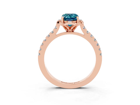 Rose gold Emerald Cut Blue Topaz Ring with Pavé Band and Floral Prong Setting_3