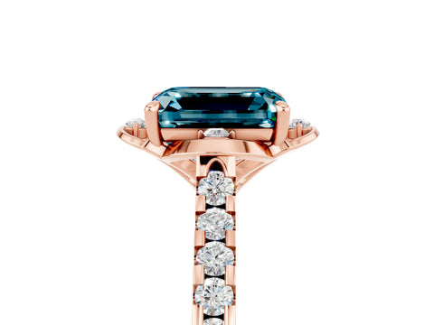 Rose gold Emerald Cut Blue Topaz Ring with Pavé Band and Floral Prong Setting_5