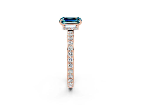 Rose gold Emerald Cut Blue Topaz Ring with Pavé Band and Four-Prong Setting_2