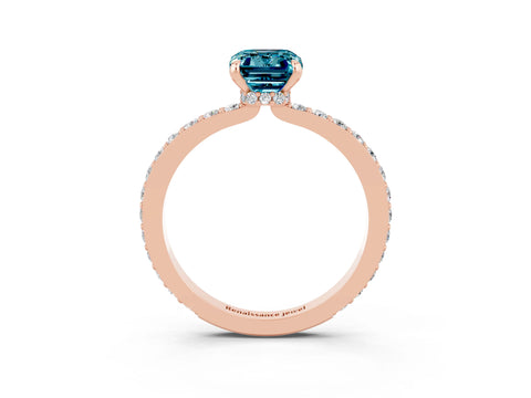 Rose gold Emerald Cut Blue Topaz Ring with Pavé Band and Four-Prong Setting_3