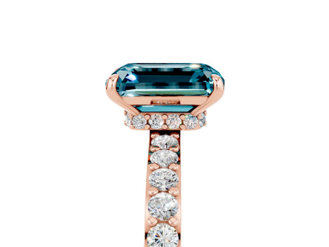 Rose gold Emerald Cut Blue Topaz Ring with Pavé Band and Four-Prong Setting_5