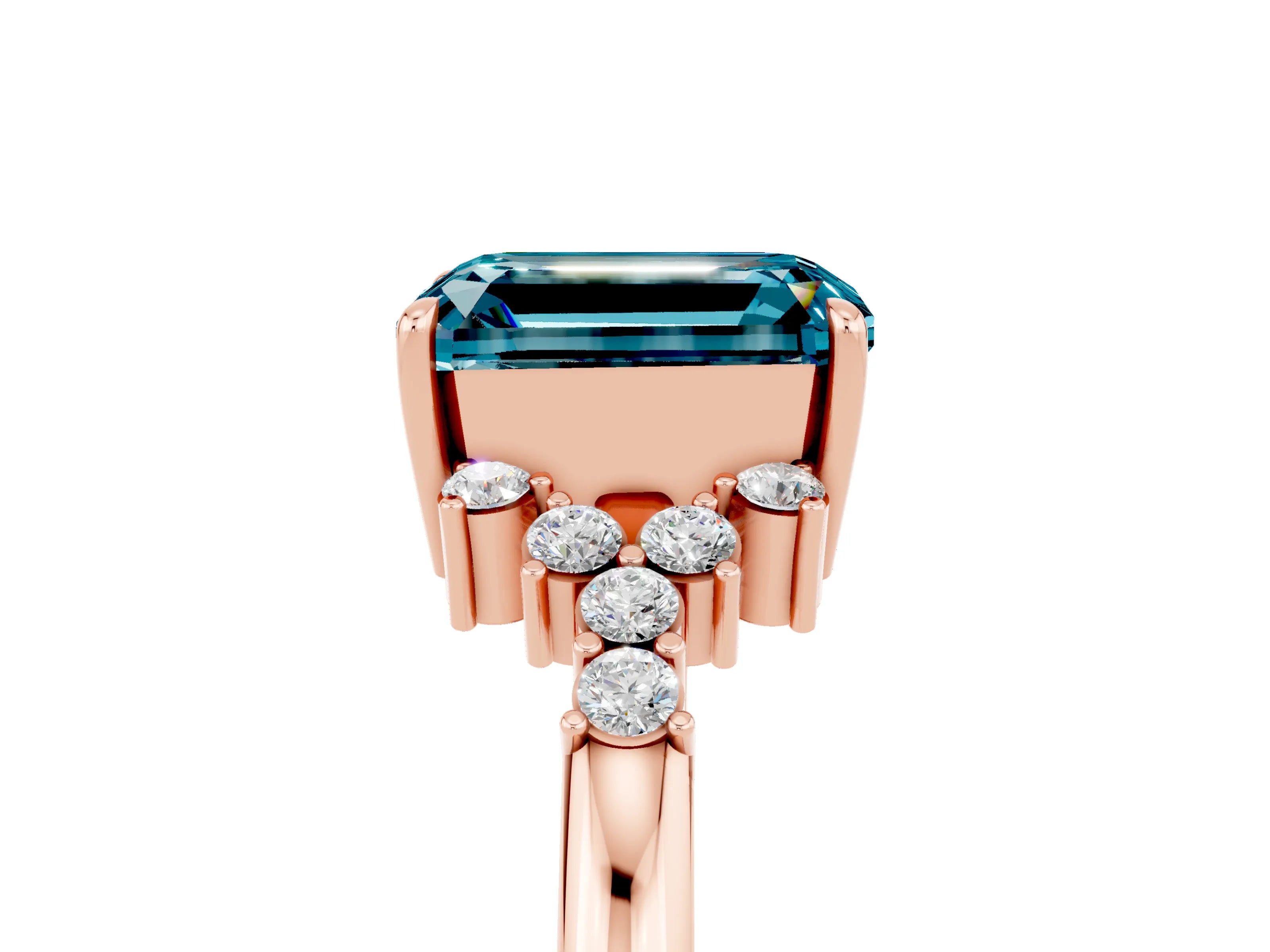 Rose gold Emerald Cut Blue Topaz Ring with Side Stones and Four-Prong Setting_41