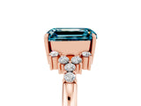 Rose gold Emerald Cut Blue Topaz Ring with Side Stones and Four-Prong Setting_41