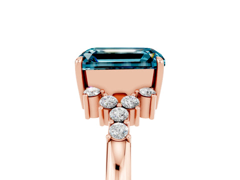 Rose gold Emerald Cut Blue Topaz Ring with Side Stones and Four-Prong Setting_41